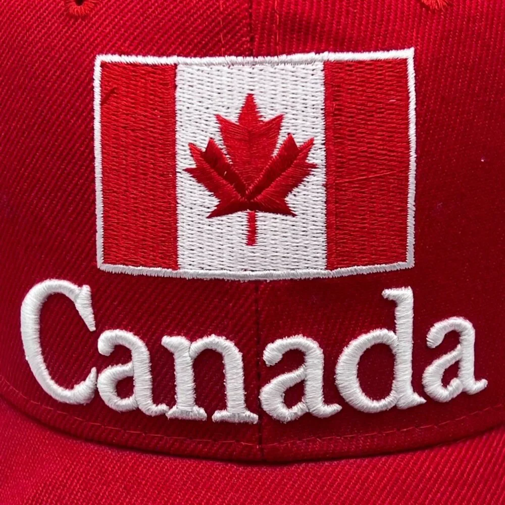 Canada Flag Embroidered Baseball Cap Hat Red White New Country Leather Brand - Picture 3 of 16